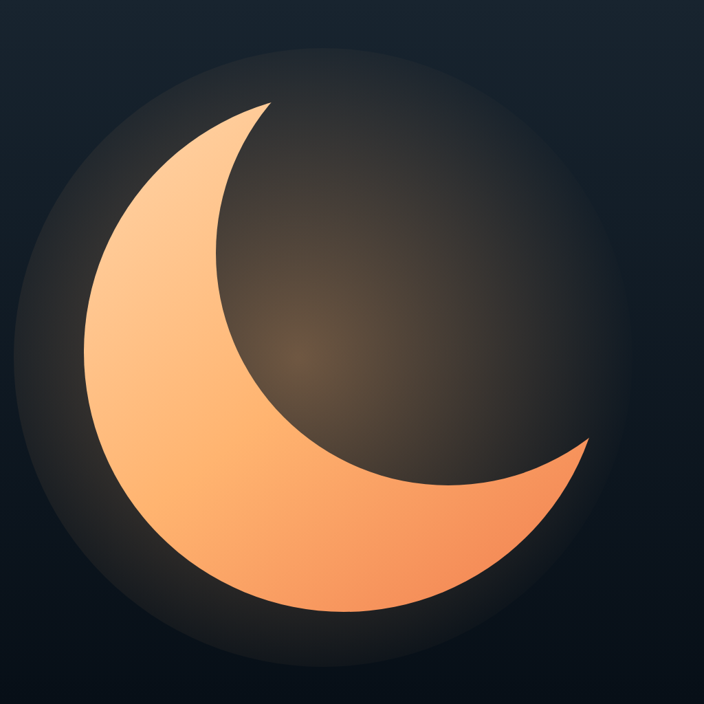 Lumi Newborn app icon: a warm crescent moon glowing in a deep blue-dark sky